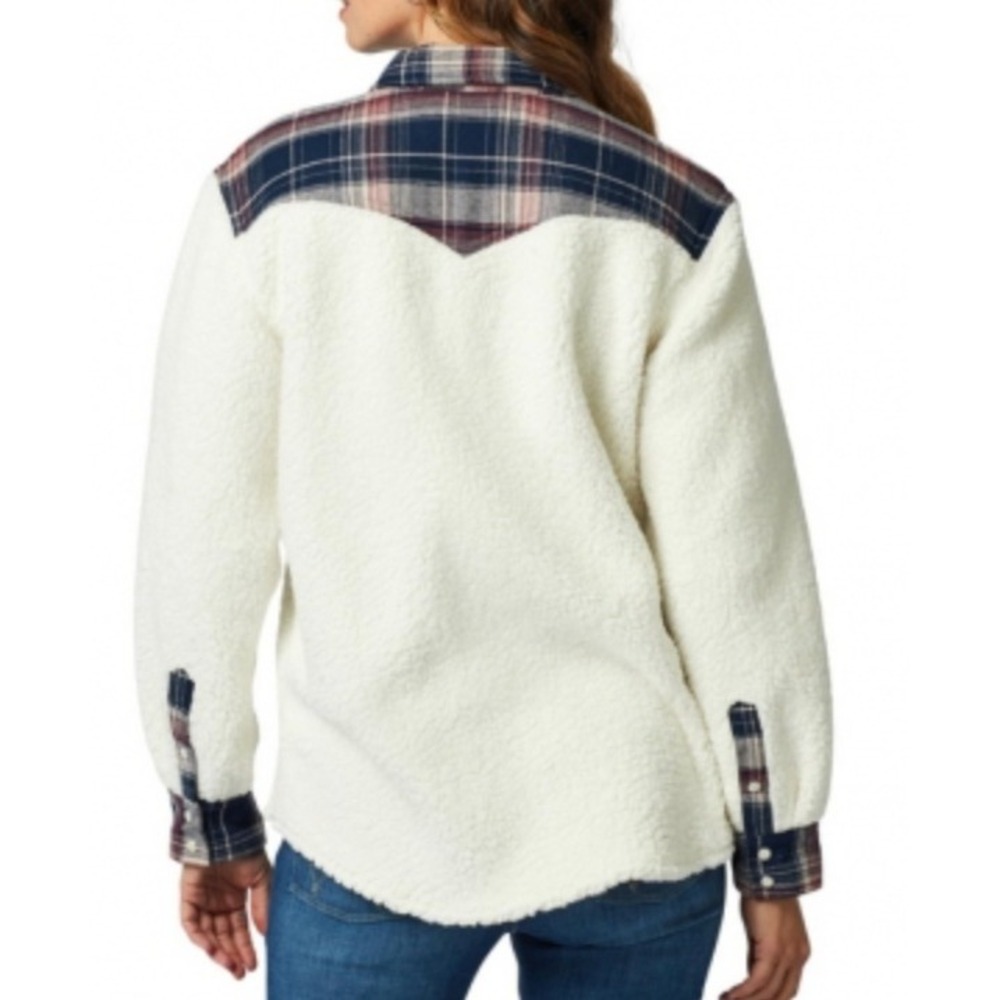 Wrangler Retro Womens XL Sherpa Shacket Plaid Western Yoke Snap Button Fall Coat